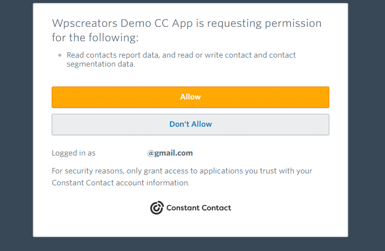 Constant Contact Authorize app